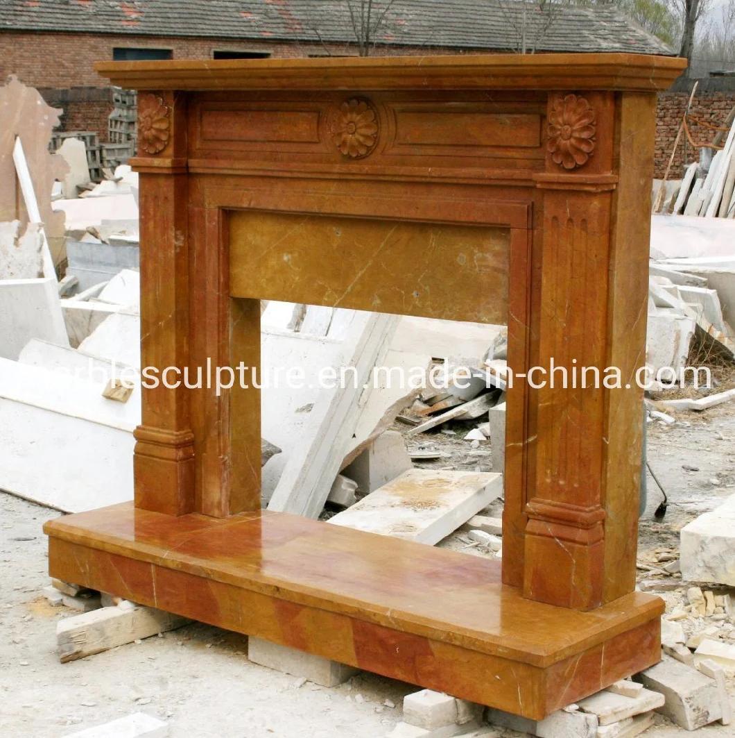 Simple Classic Stone Carving Mantel Yellow Marble Fireplace (SYMF-072)