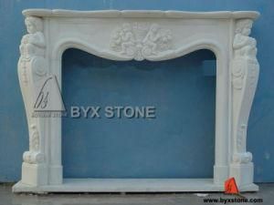 White Marble Stone Indoor Fireplace with Kid Carving