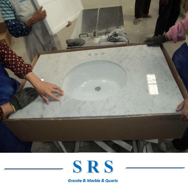 Polished Marble Vanity Top White Carrara for Bathroom