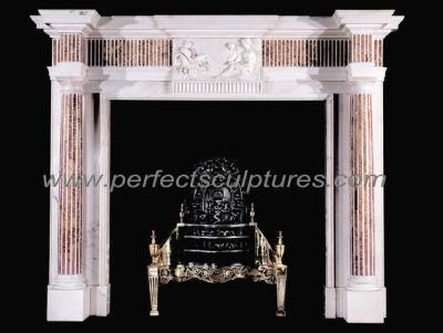 Colored Stone Marble Fireplace Mantel with Figure Relief Sculpture (QY-LS713)