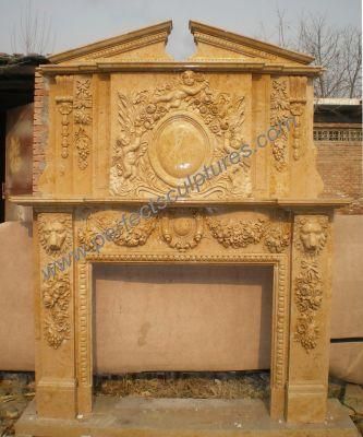 Egypt Cream Marble Double Fireplace Surround with Over Mantel (QY-LS635)