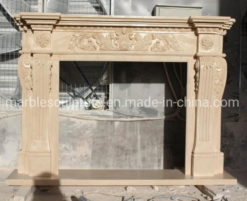 Decorative Indoor Used Beige Marble Fireplace Mantel for Home (SYMF-316)