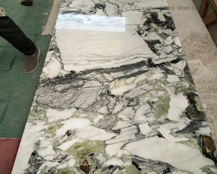 Luxury Stone White Beauty Ice Jade Green Marble Slabs Countertop for Kitchen Decoration