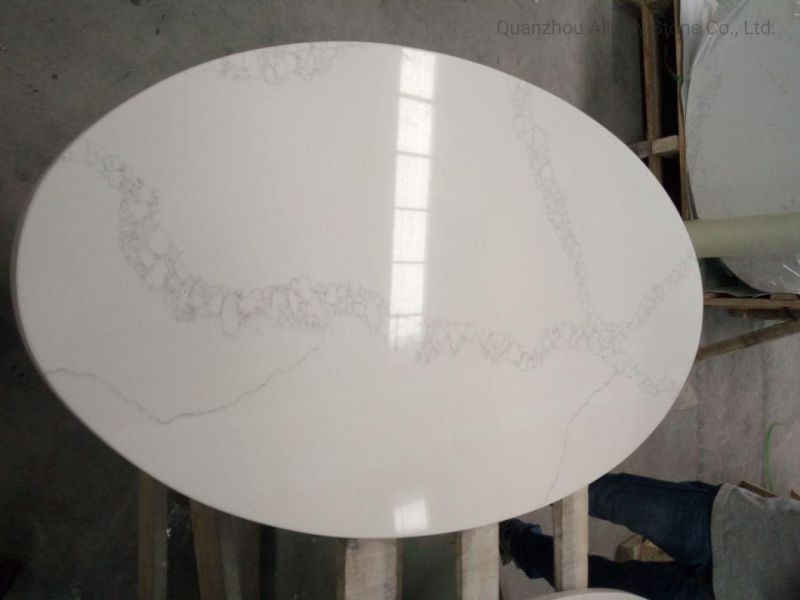 Luxury Hotel Table Design Artificial Calacatta White Quartz Stone Table Top