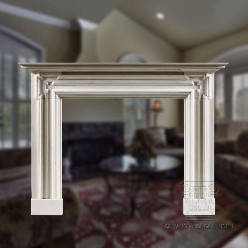 Classic White Marble Fireplace with Good Hand-Carved Quality, Competitive Price