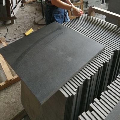 China Natural Pure Black Flooring Stone Tiles Leathered Granite