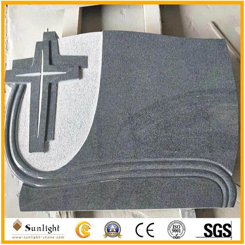 G654 Dark Grey Granite Monument with Rose Flower Design Tombstone Carved Headstone