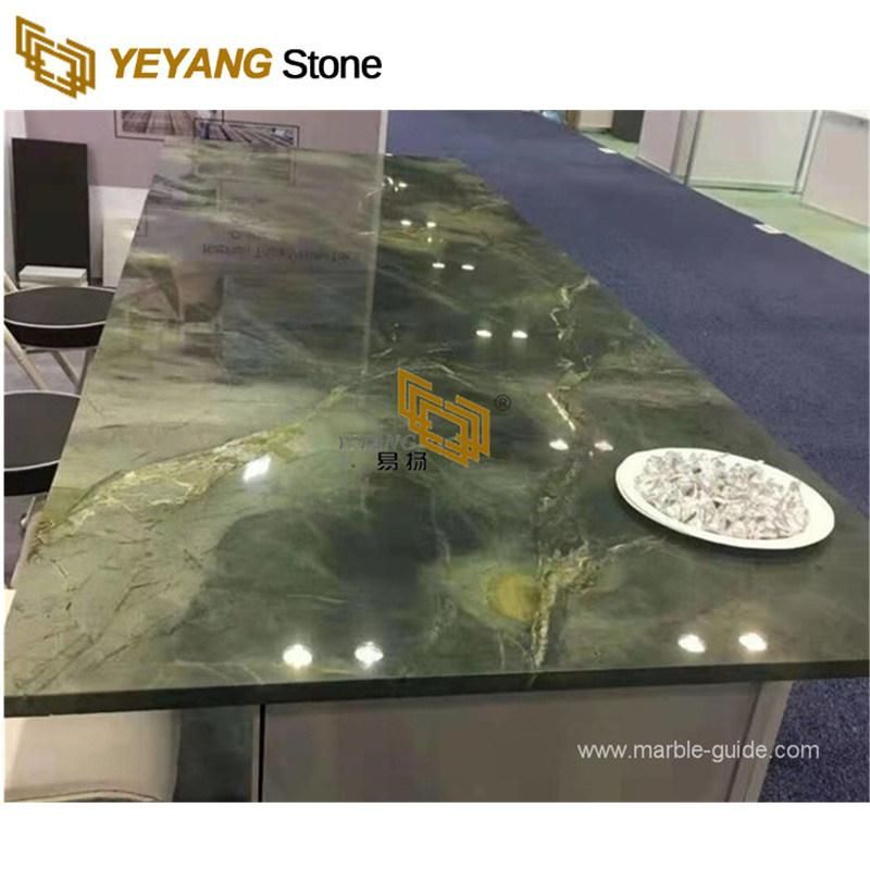 China Dark Green Marble Peacock Green Marble Slabs for Vanity/Countertop/Worktop Coffee/Dining/Table