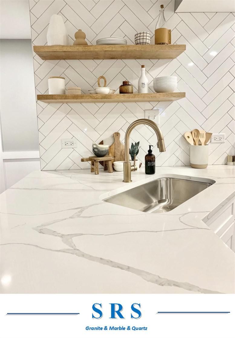 White/Black Calacatta Slab Artificial Quartz for Kitchentop Countertops Kitchen Project