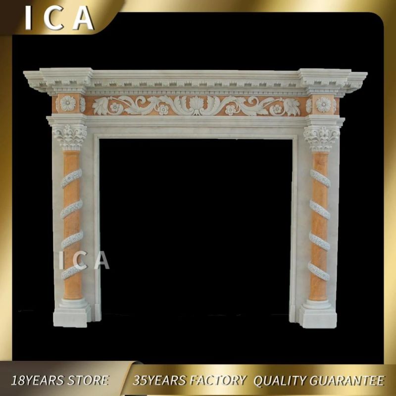 China Modern Free Standing Mix Color Natural Stone Indoor Fireplace
