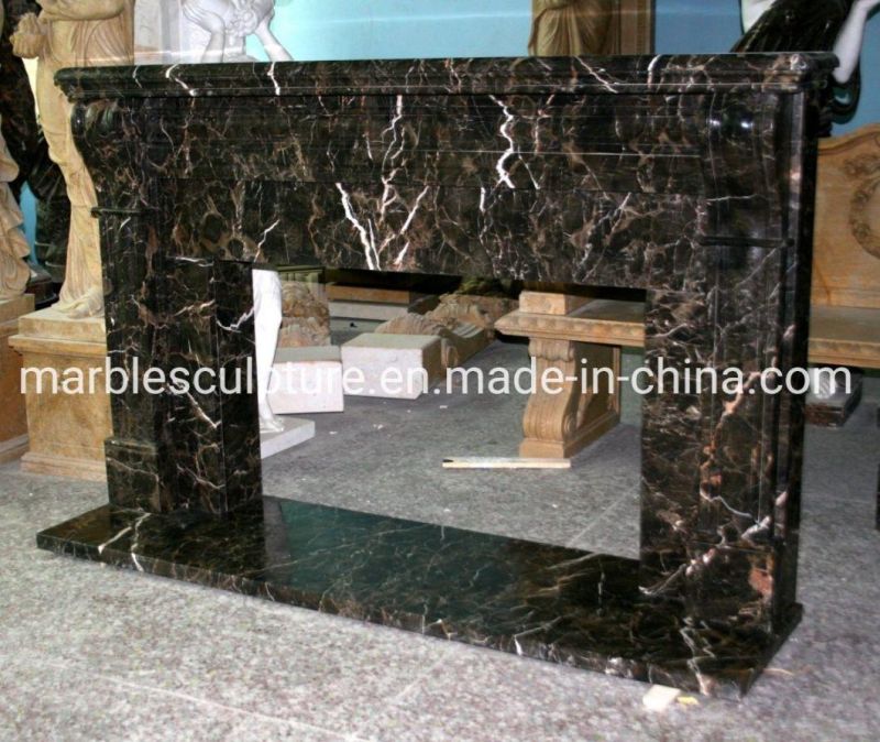 Factory Price Black Marble Mantel Stone Carving Fireplace (SYMF-189)