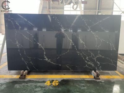Black Calacatta Quartz Stone with Natural Veins for Countertops