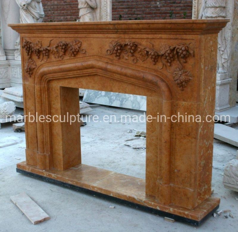 Simple Design Yellow Marble Stone Fireplace for Home Decoration (SYMF-251)