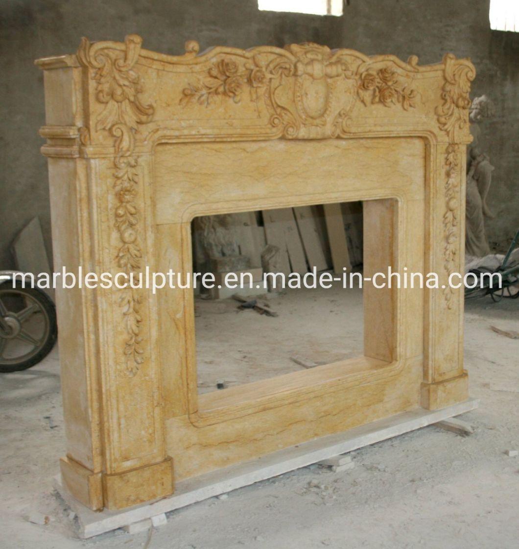 Classic Home Decoration Sculpture Beige Marble Fireplace (SYMF-163)