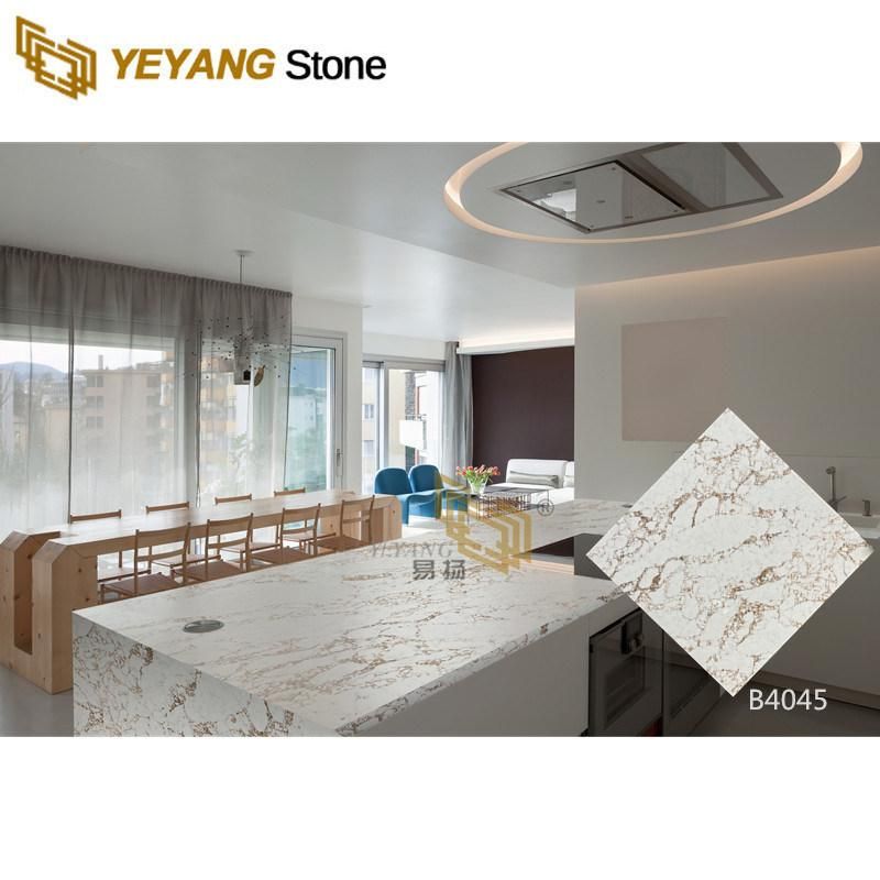 Polished Gold Veins White Quartz for Kitchen Island/Bathroom/Countertop