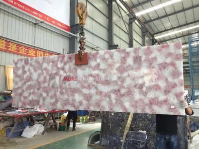Backlit Luxury White Pink Crystal Natural Crystal Gemstone Slab