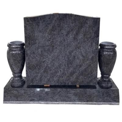 Bahama Blue Granite Serp Top Upright Headstones with Memorial Vases
