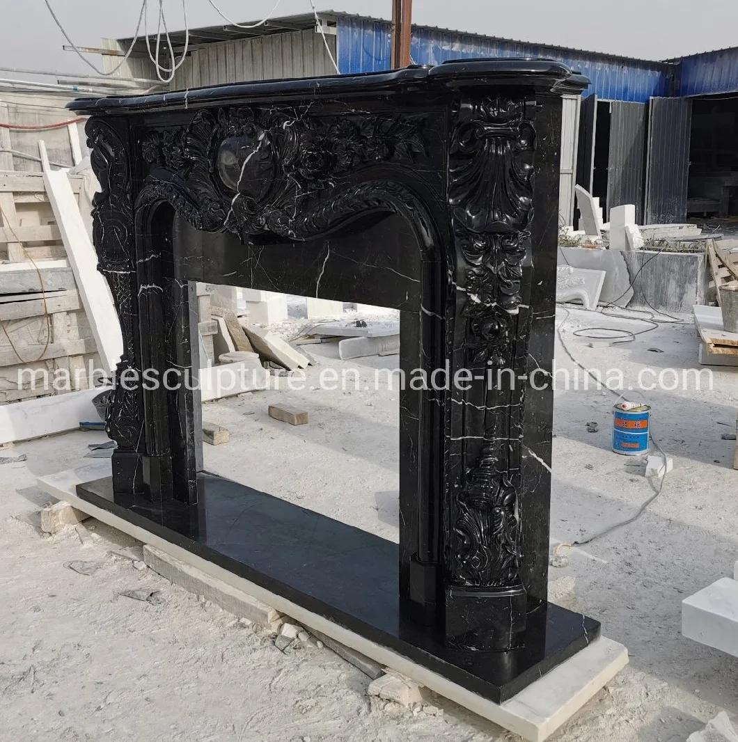 High Polished Natural Black Stone Mantel Marble Fireplace (SYMF-220)