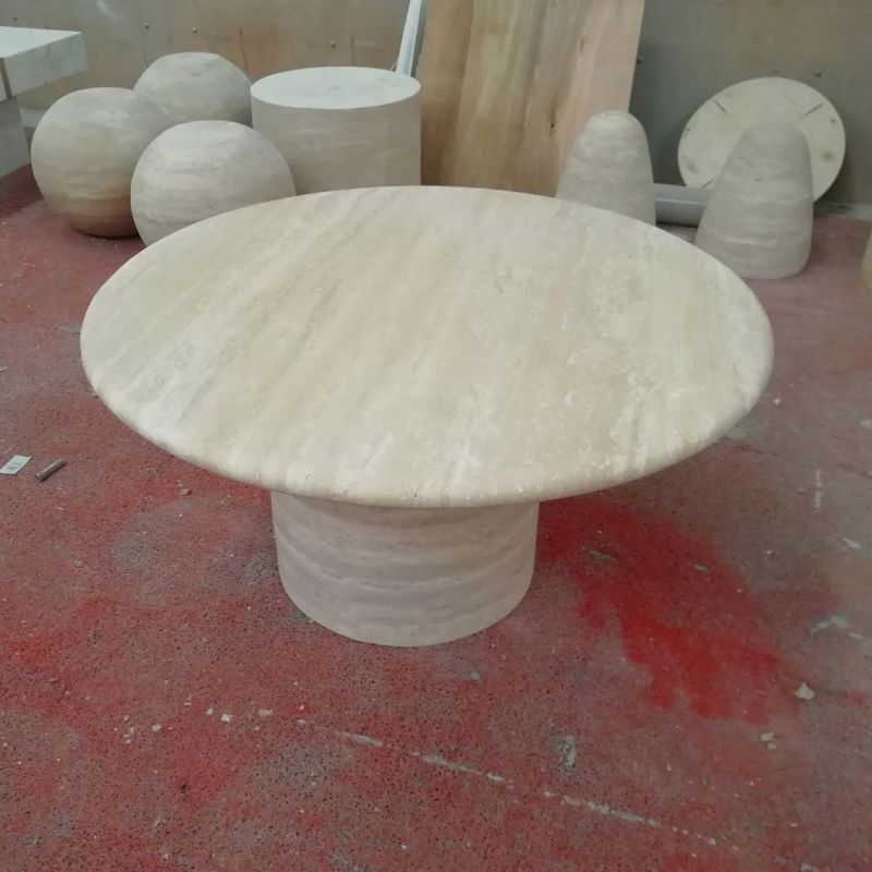 Marble Stone Filled White Ivory Travertine Side Table for Home Furniture Living Room