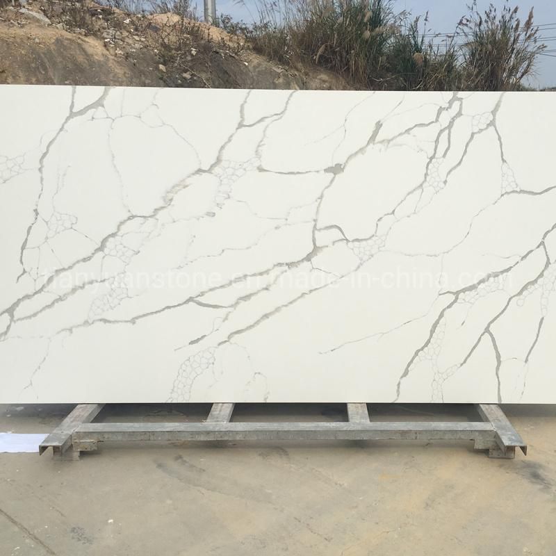 White Artificial Engineered Calacatta Quartz Stone Slab for Countertop/Tile/Kitchen/Vanity Top/Table Top