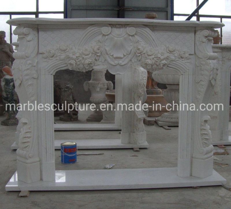 Classic Exquisite White Marble Fireplace in Stock (SYMF-285)