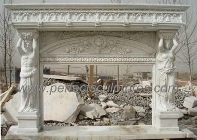 White Marble Fireplace Surround with Carved Man &amp; Woman Statue (QY-LS454)