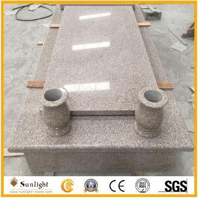 High Quality Beige Granite Tombstone Slab with Vase Carving Headstone