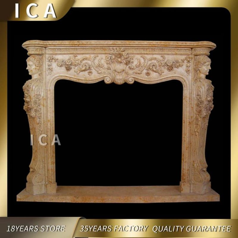 Exquisite Figure Carving Indoor Decorative White Marble Fireplace Surround