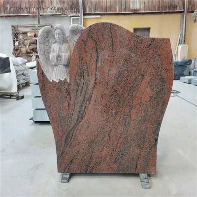 Carved Headstone Multicolor Red Granite Monument