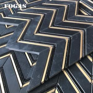 Nero Marquina Black Mix Brass Gold Tile Mosaic Wall
