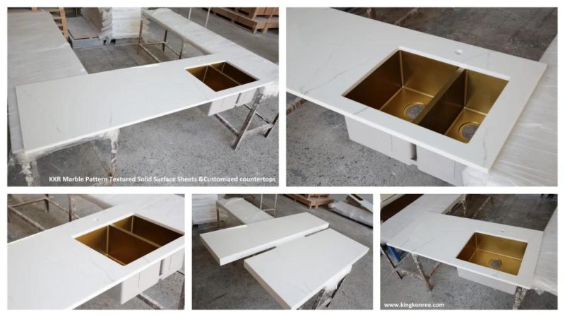Hotel Supply Texture Marble Solid Surface Kitchen Sink Countertop