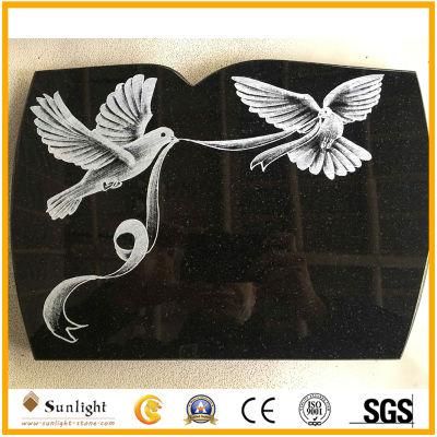 Black Granite Etching Pigeon Memorials Plaques for Cemetery Tombstone