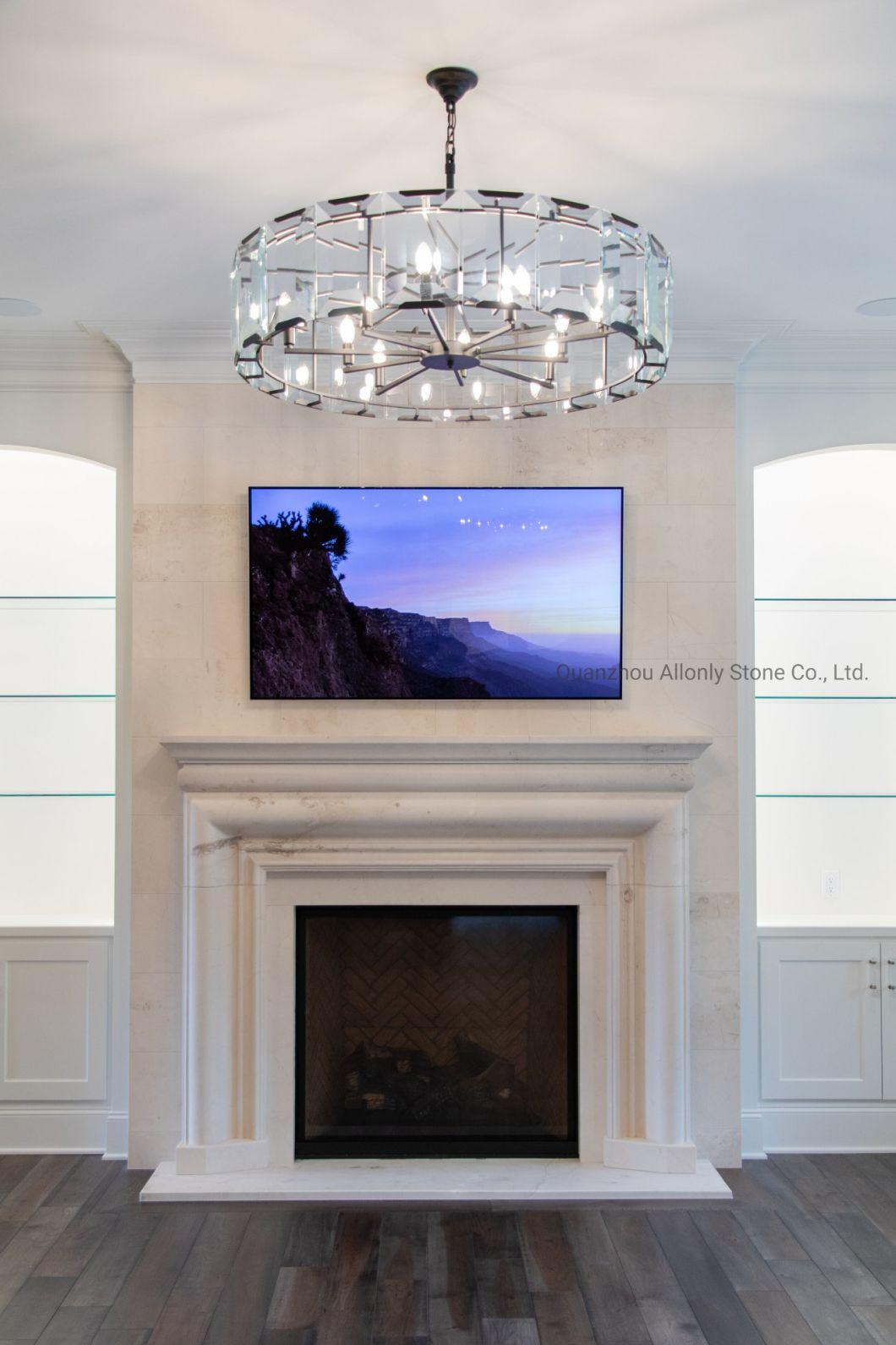 White Indoor Marble Crema Liestone Surround Stone Fireplace Mantels