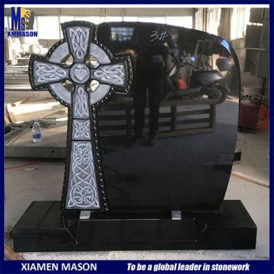 Customized Shanxi Black Granite Headstone with Hand Carved Celtic Cross