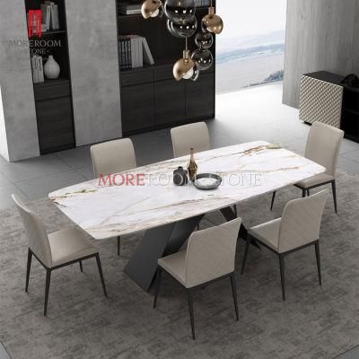 Dining Table with Slab Ceramic Top White Calacatta Porcelain Kitchen Countertop