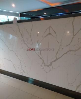 Wholesale Book Matched Calacatta and Staturior Faux Marble Stone Quartz for Kitchen Countertops