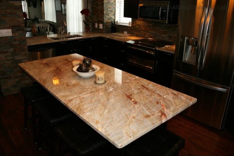 Natural Pink Cream Marble Island Countertop for Kitchen and Bathroom Design