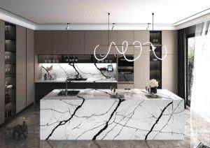 Factory Direct Sales Artificial Custom China Polished Calacatta White Quartz Stone Slabs for Kitchen Table Tops