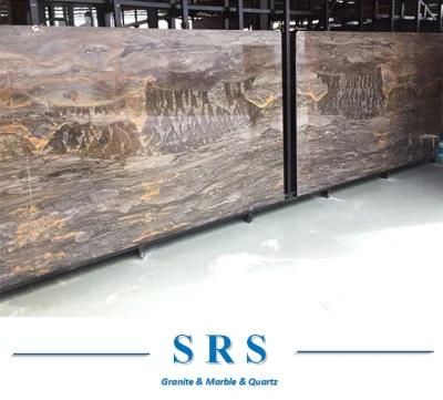 Andes Landscape with Mountain &River Background Bookmatched Marble Stone Slab