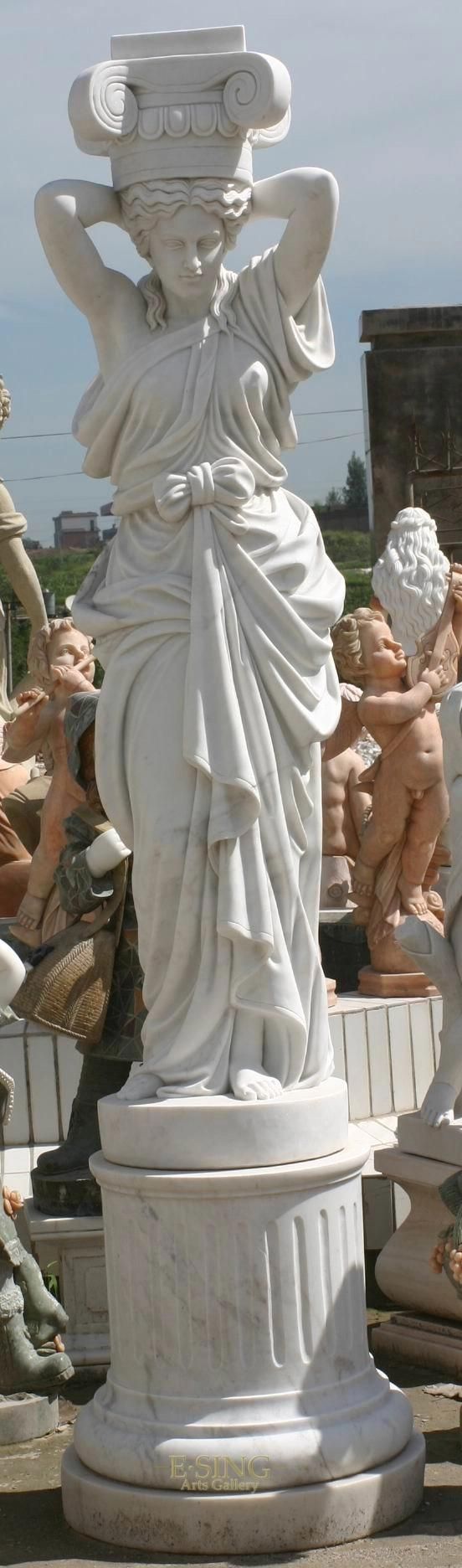 Outdoor Garden Decoration Stone Natural White Marble Statue Column