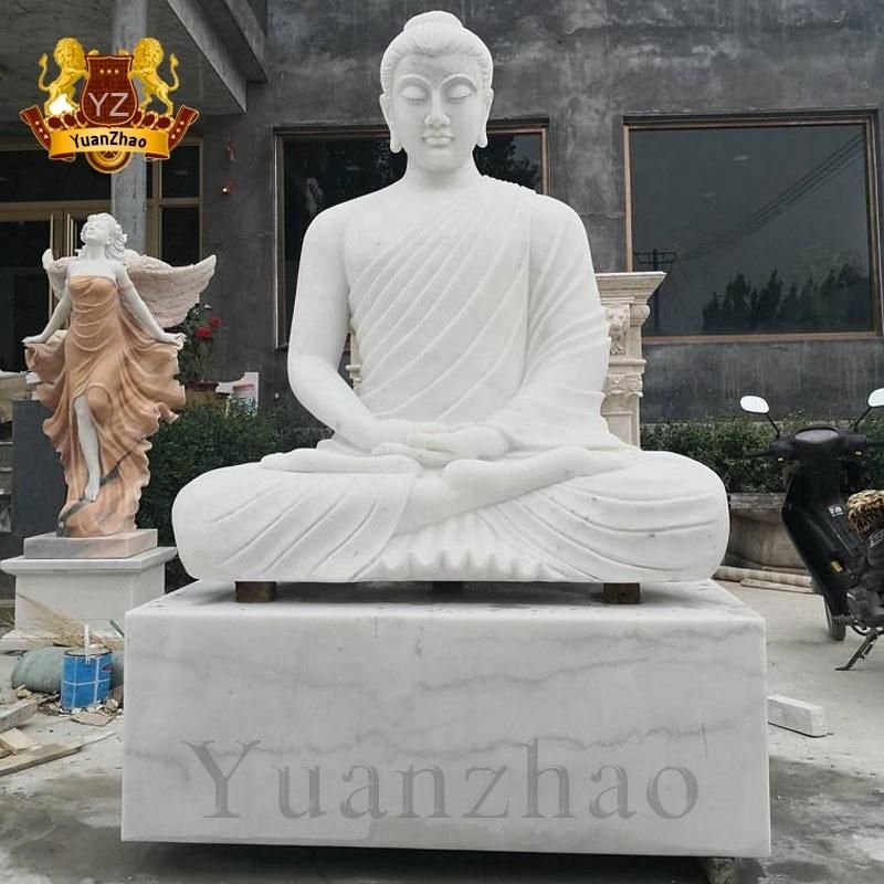 Outdoor Religious Hand Carved Large Size Buddha Sculpture Seated White Marble Buddha Statue