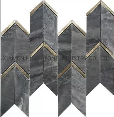 Bardiglio Nuvolato Grey Marble Mosaics with Metal Arrow Design for Home Decor Wall/Backsplash Polished Tile