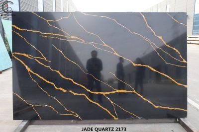 Artificial Stone Polished Calacatta Gold Black Quartz Slab for Countertop