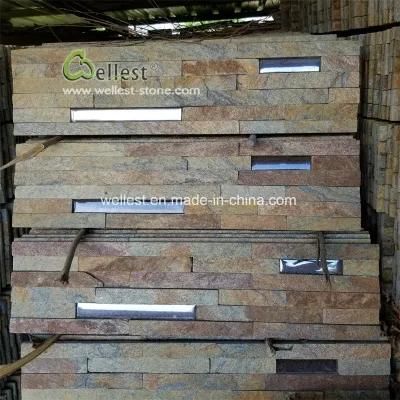 Chinese Wholesale Rustic Quartz Wall Cladding Stone Veneer with Mirror Piece