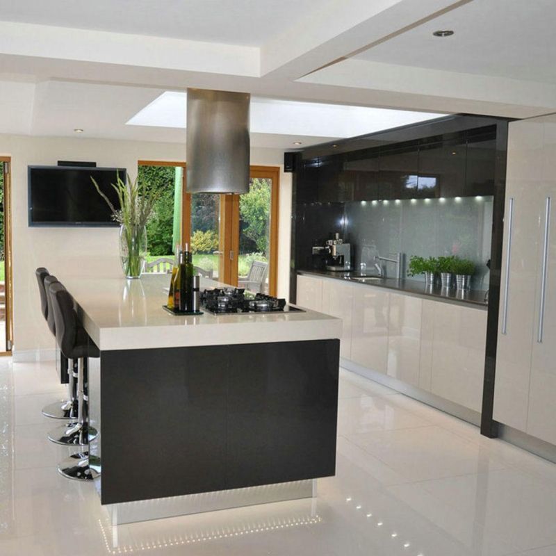 Pure White Artificial Stone Kitchen Island Counter Tops Man Made Quartz