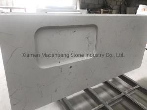 Carrara White Light Grey Vein Prefab Quartz Stone Countertop Slab for Kitchen and Bathroom