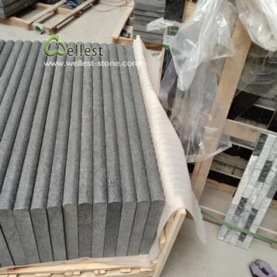 2019 Flamed Brushed China Black Granite Paving and Coping Stones, Black Granite Bullnose Steps