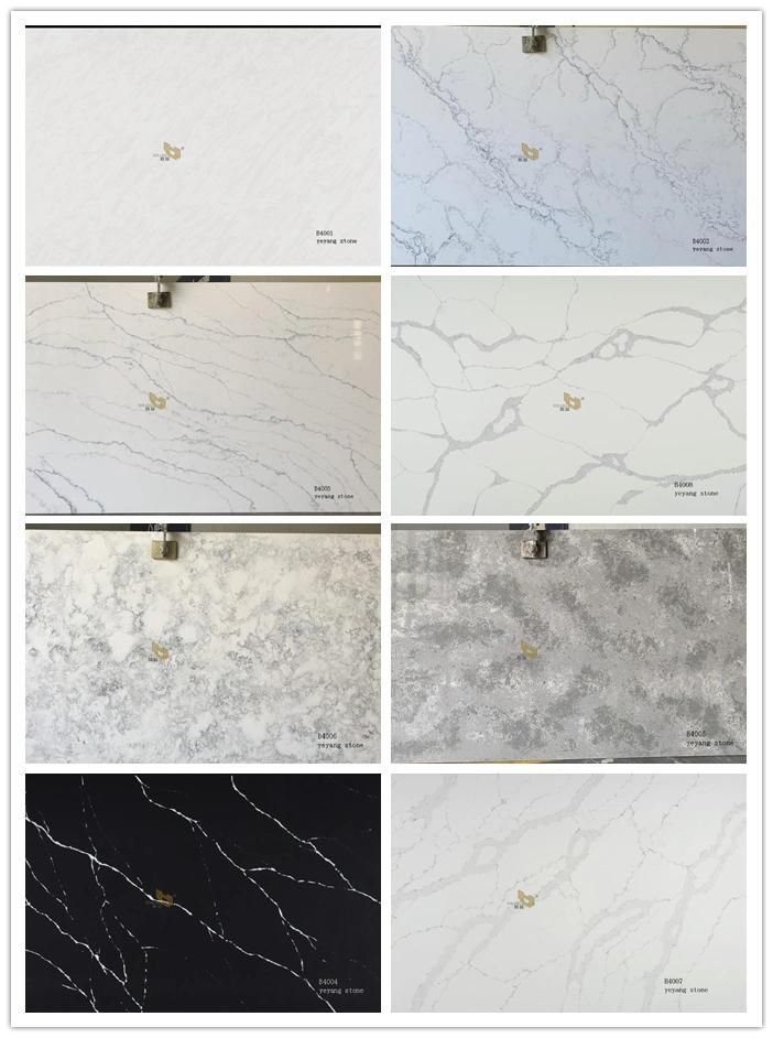 Artificial Calacatta White Quartz Slab Grey/Gold Veins for Kitchen Countertops