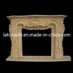 Beige Marble Stone Carved Fireplace Surround Mantel for Indoor