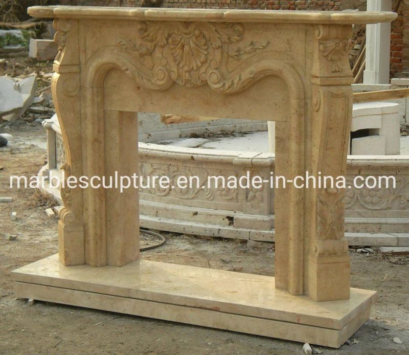 Popular Style Home Decoration Stone Sculpture Beige Marble Fireplace (SYMF-055)